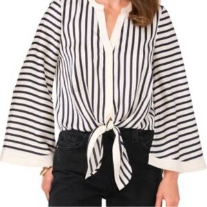 Halogen Navy and White Striped Blouse